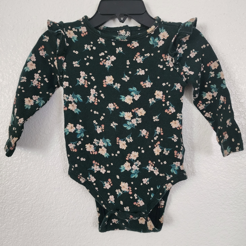 Old Navy long sleeve floral waffle onesie sz 12-18mo